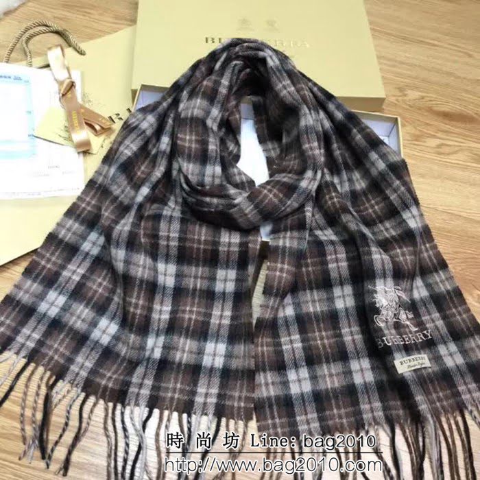 BURBERRY巴寶莉 秋冬爆款 格紋馬標刺繡羊毛圍巾 LLWJ6255